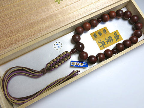 Men's prayer beads, rosewood, agate finish, Jodo Shinshu