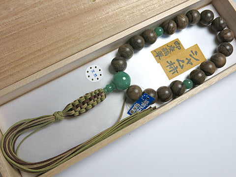 Men's Prayer Beads, Siamese Ebony, 18-Bead, Indian Jade Finish, Jodo Shinshu Style