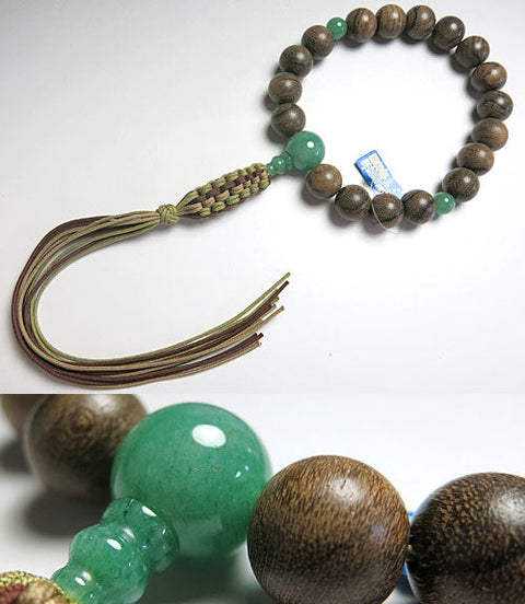 Men's Prayer Beads, Siamese Ebony, 18-Bead, Indian Jade Finish, Jodo Shinshu Style