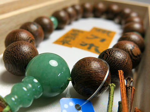Men's prayer beads, ironwood, Indian jade finish