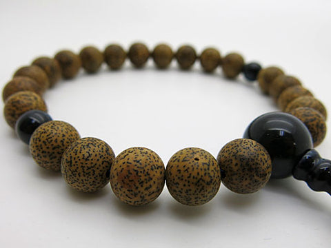Men's prayer beads, Starry Moon Bodhi seed black core, blue tiger's eye finish