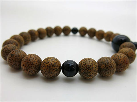 Men's prayer beads, Starry Moon Bodhi seed black core, blue tiger's eye finish