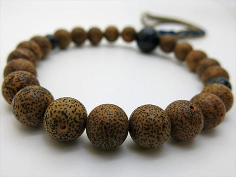 Men's prayer beads, Starry Moon Bodhi seed black core, blue tiger's eye finish