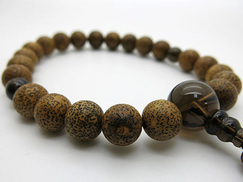 Men's prayer beads, Starry Moon Bodhi seed black core, brown crystal finish
