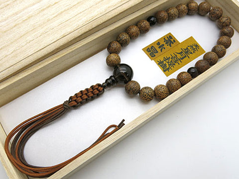 Men's prayer beads, Starry Moon Bodhi seed black core, brown crystal finish