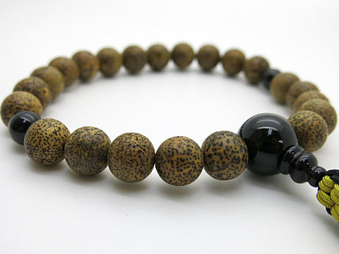 Men's prayer beads, Starry Moon Bodhi seed black core, black onyx finish