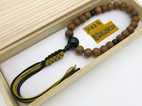Men's prayer beads, Starry Moon Bodhi seed black core, black onyx finish