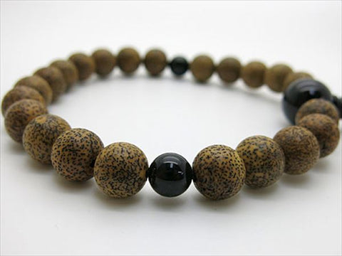 Men's prayer beads, Starry Moon Bodhi seed black core, black onyx finish