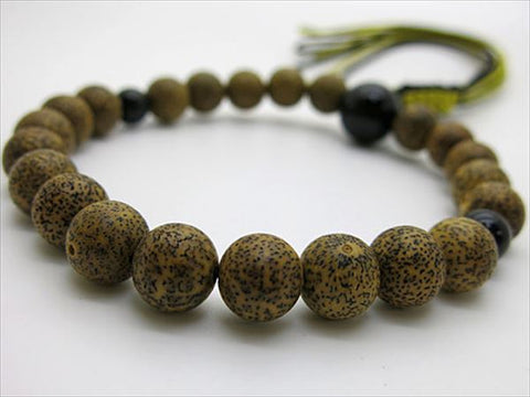 Men's prayer beads, Starry Moon Bodhi seed black core, black onyx finish