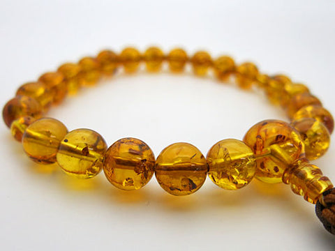 Men's prayer beads, natural amber, glitter inclusion