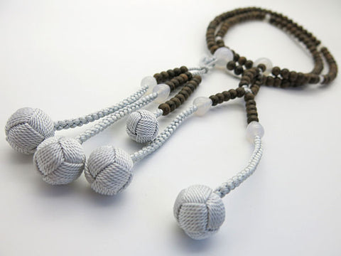 Men's Prayer Beads, Siam Ebony, White Agate Finish, Nichiren Sect, Nisōhan Hokke Style