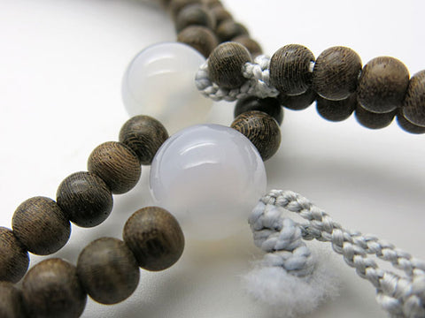 Men's Prayer Beads, Siam Ebony, White Agate Finish, Nichiren Sect, Nisōhan Hokke Style