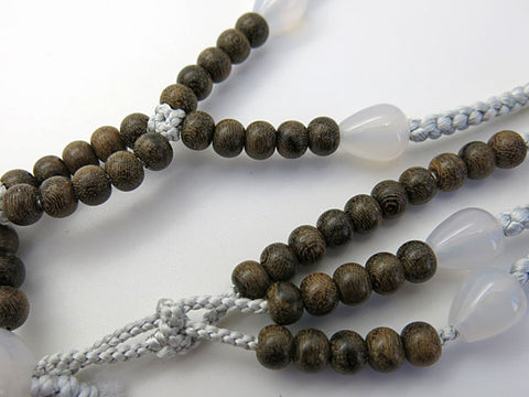 Men's Prayer Beads, Siam Ebony, White Agate Finish, Nichiren Sect, Nisōhan Hokke Style