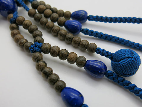 Men's Prayer Beads, Siam Ebony, Lapis Lazuli Finish, Nichiren Sect, Nisōhan Hokke Style