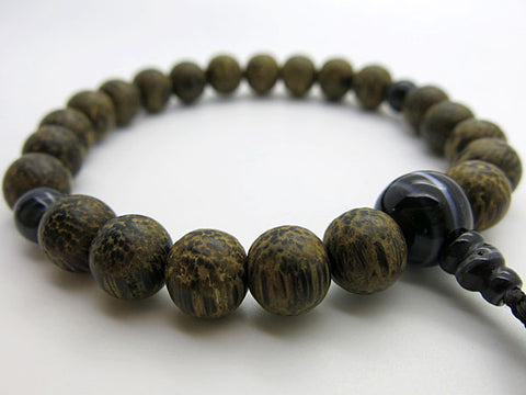 Men's prayer beads, betel nut wood, striped onyx finish