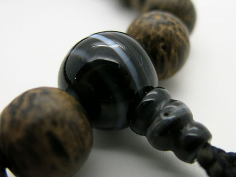 Men's prayer beads, betel nut wood, striped onyx finish