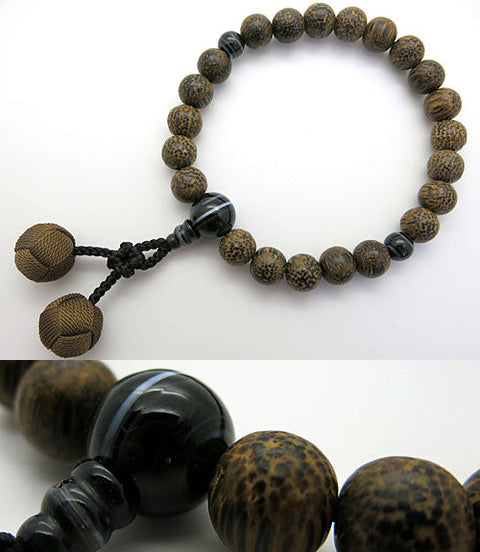 Men's prayer beads, betel nut wood, striped onyx finish