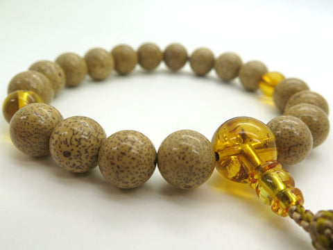Men's prayer beads, Starry Moon Bodhi seed, natural amber finish
