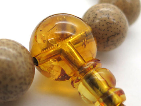 Men's prayer beads, Starry Moon Bodhi seed, natural amber finish