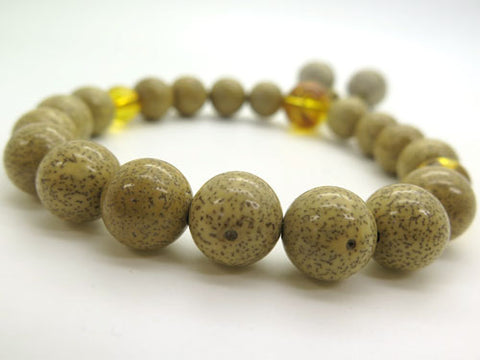 Men's prayer beads, Starry Moon Bodhi seed, natural amber finish