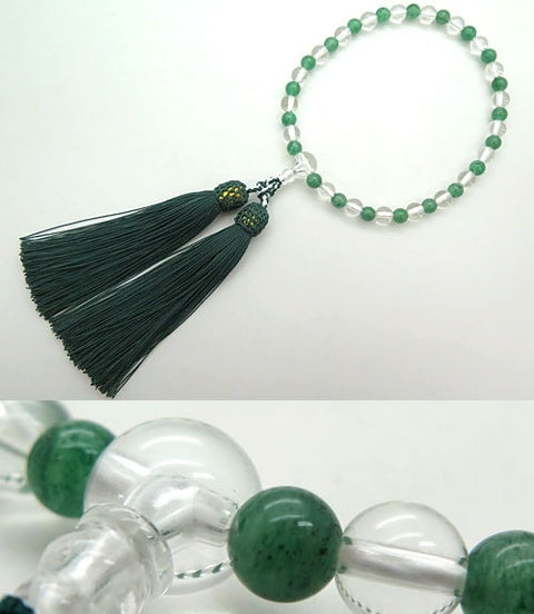 Women's Prayer Beads, Crystal, 7mm Bead, Indian Jade Combination Finish