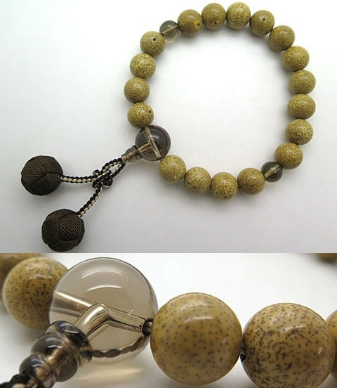 Men's Prayer Beads, High-Quality Starry Moon Bodhi Seed, 18 Beads, Brown Crystal Finish, Bonten Tassel