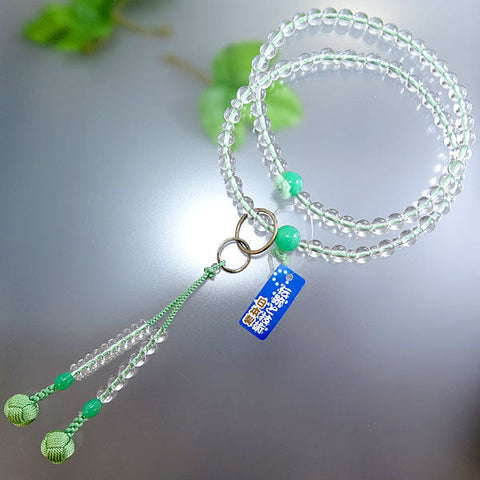 Women's Prayer Beads, Crystal, Jodo Sect, Chrysoprase Finish