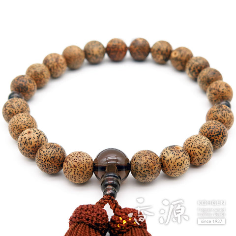Men's prayer beads, Starry Moon Bodhi seed black core, brown crystal finish