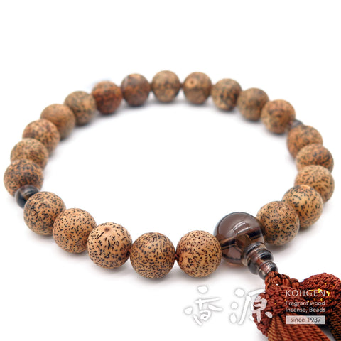 Men's prayer beads, Starry Moon Bodhi seed black core, brown crystal finish