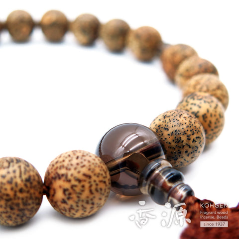 Men's prayer beads, Starry Moon Bodhi seed black core, brown crystal finish