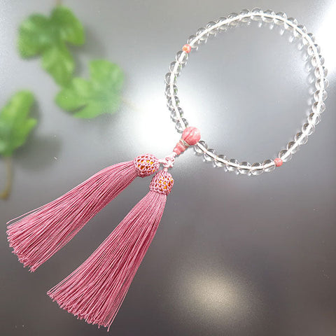 Women's Prayer Beads, Crystal, Inca Rose (Rhodochrosite) Finish, 7mm Bead
