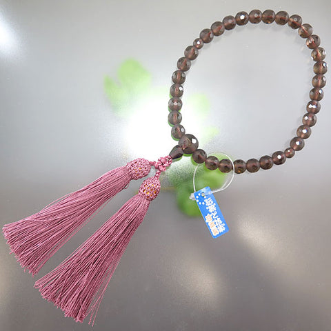Women's Smoky Quartz Prayer Beads, Windowed Snow Cut