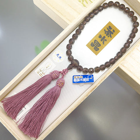 Women's Smoky Quartz Prayer Beads, Windowed Snow Cut