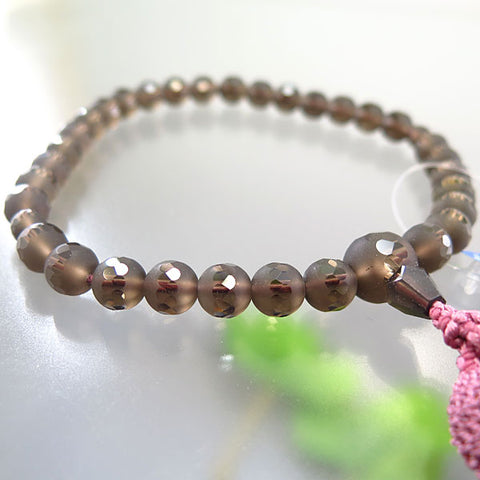 Women's Smoky Quartz Prayer Beads, Windowed Snow Cut