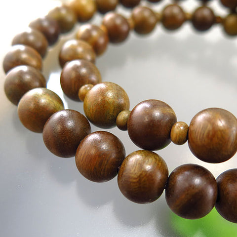 Men's prayer beads, green sandalwood, tiger's eye