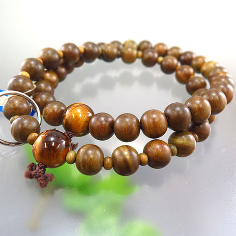 Men's prayer beads, green sandalwood, tiger's eye