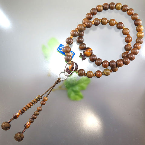 Men's prayer beads, green sandalwood, tiger's eye
