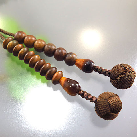 Men's prayer beads, green sandalwood, tiger's eye
