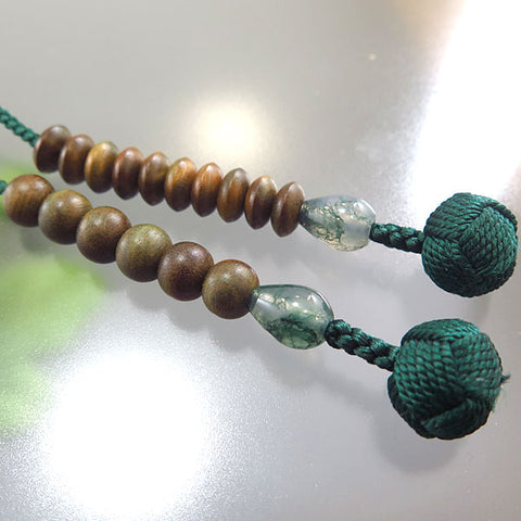 Men's prayer beads, green sandalwood, blue moss agate