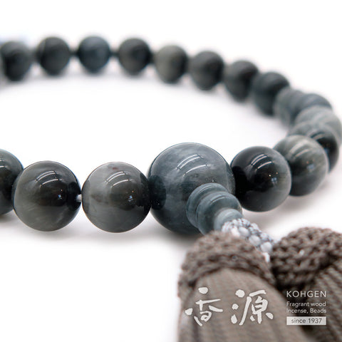 Men's prayer beads, grey tiger's eye, 22 beads