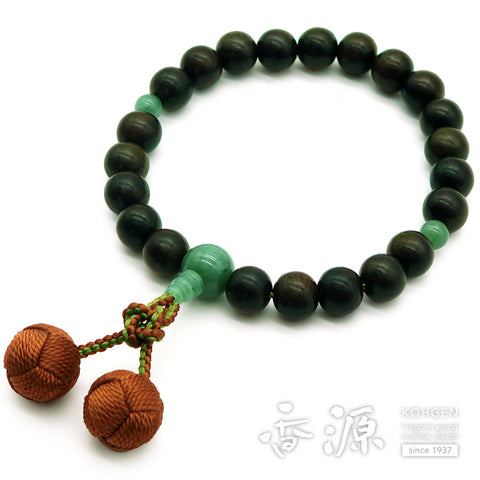 Men's prayer beads, green sandalwood, Indian jade finish