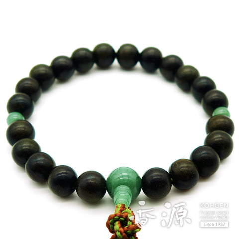 Men's prayer beads, green sandalwood, Indian jade finish
