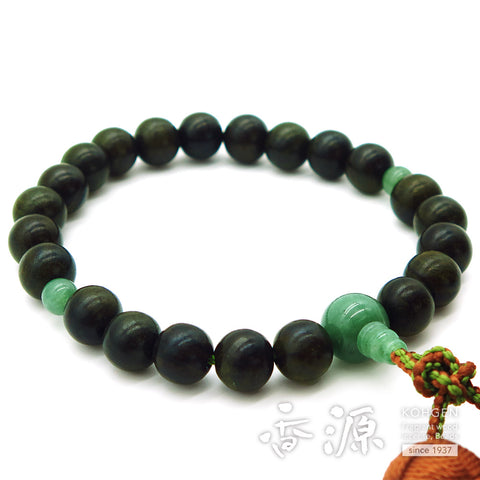 Men's prayer beads, green sandalwood, Indian jade finish