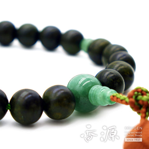 Men's prayer beads, green sandalwood, Indian jade finish