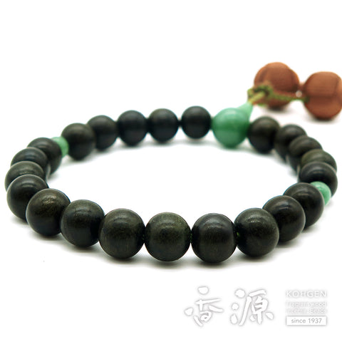 Men's prayer beads, green sandalwood, Indian jade finish