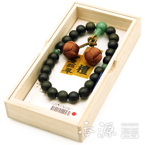 Men's prayer beads, green sandalwood, Indian jade finish