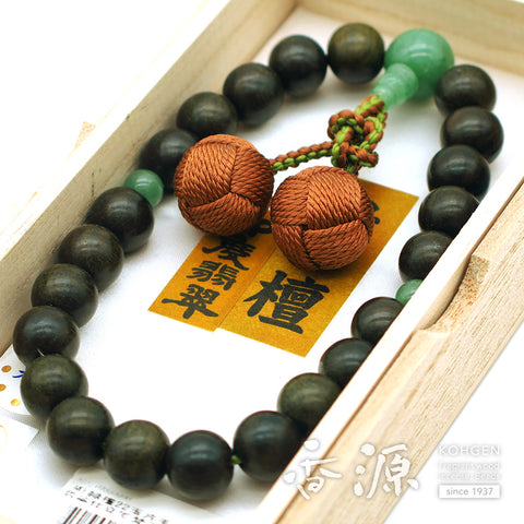 Men's prayer beads, green sandalwood, Indian jade finish