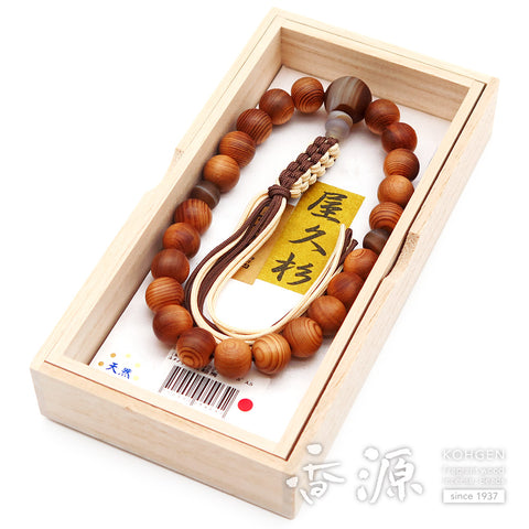 Men's prayer beads, Yakusugi, Madagascar agate, cord tassel