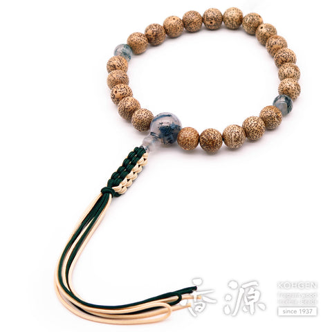 Men's prayer beads, Starry Moon bodhi seed, blue moss agate