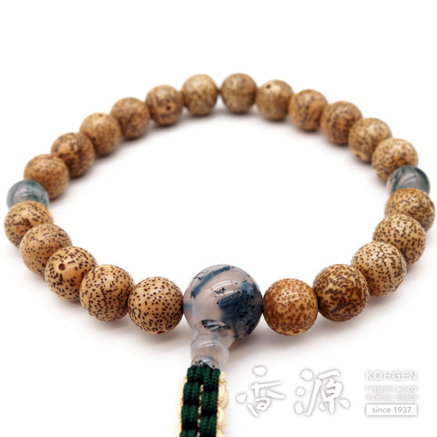 Men's prayer beads, Starry Moon bodhi seed, blue moss agate